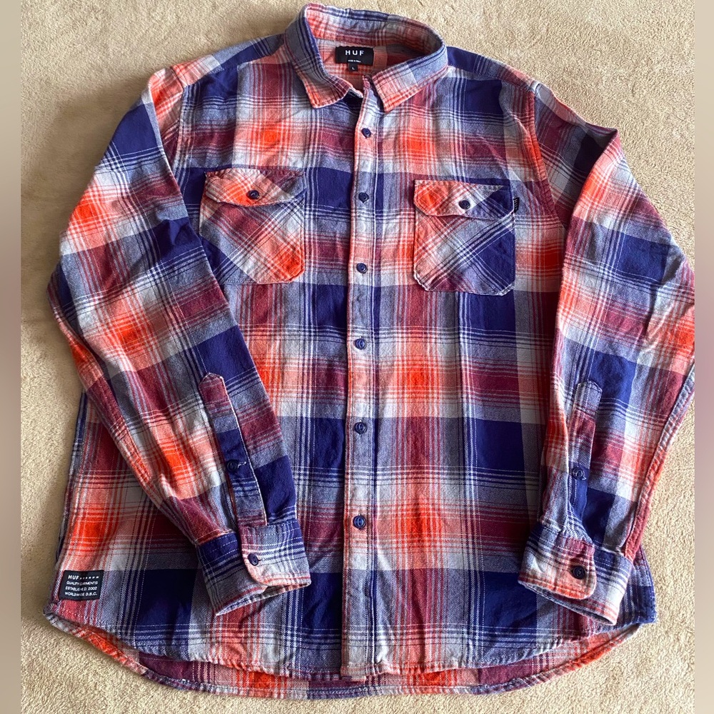 Huf Men’s Plaid Flannel Long Sleeve Button Down Shirt Size L